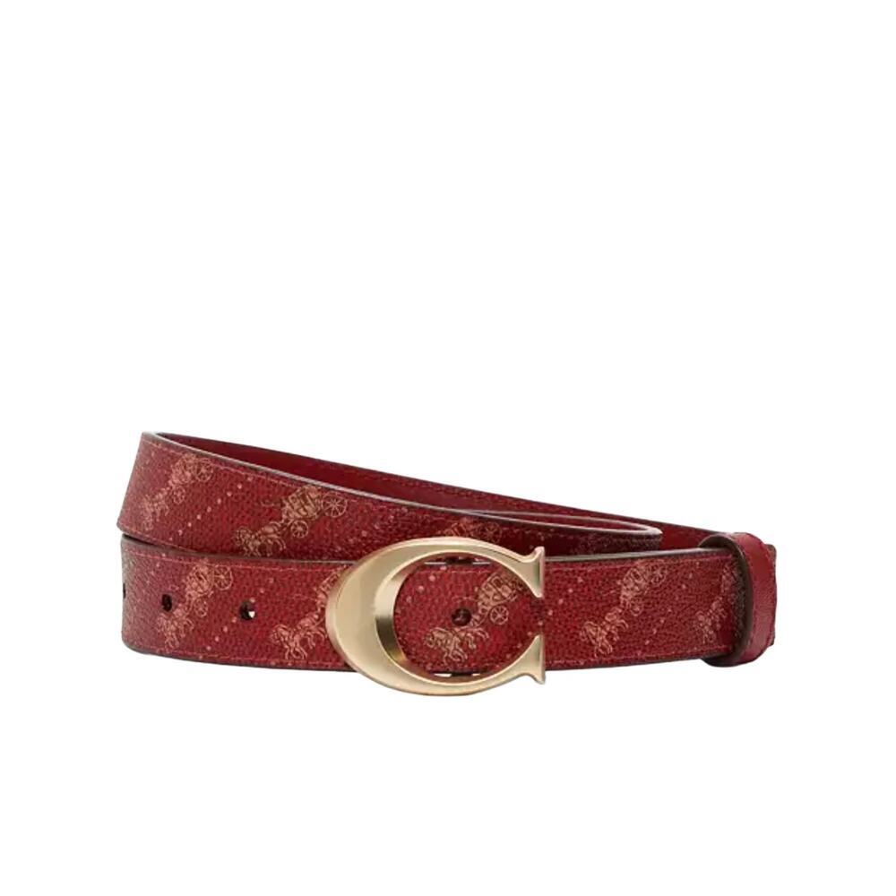 COACH BUCKLE BELT WOMEN'S XL 25 MM RED HORSE & CARRIAGE SIGNATURE C